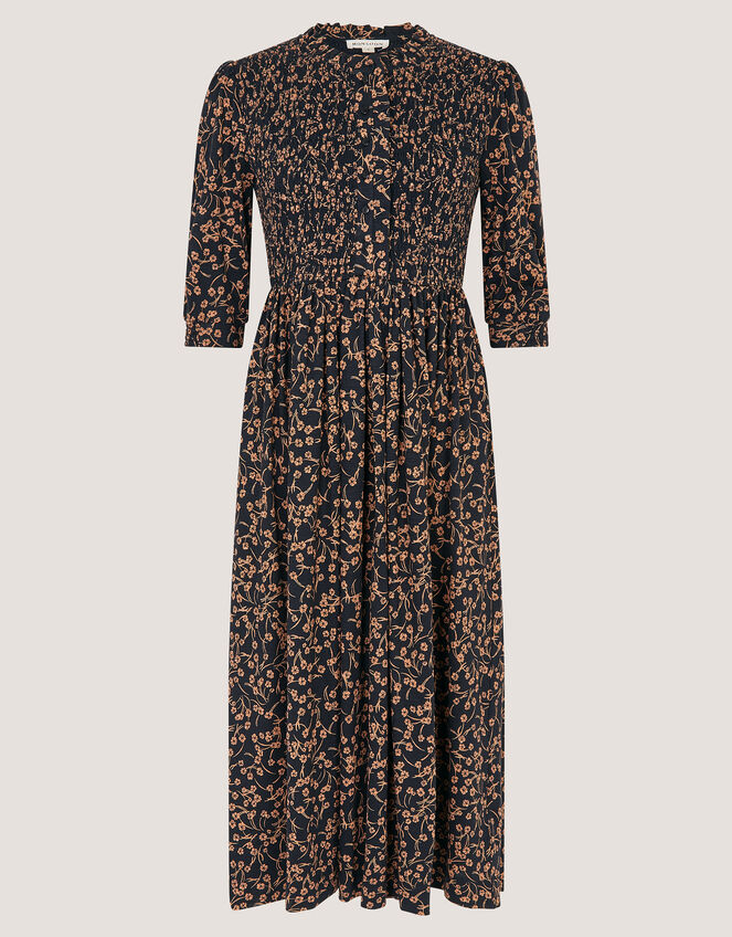 Aurelie Floral Jersey Midi Dress, Black (BLACK), large