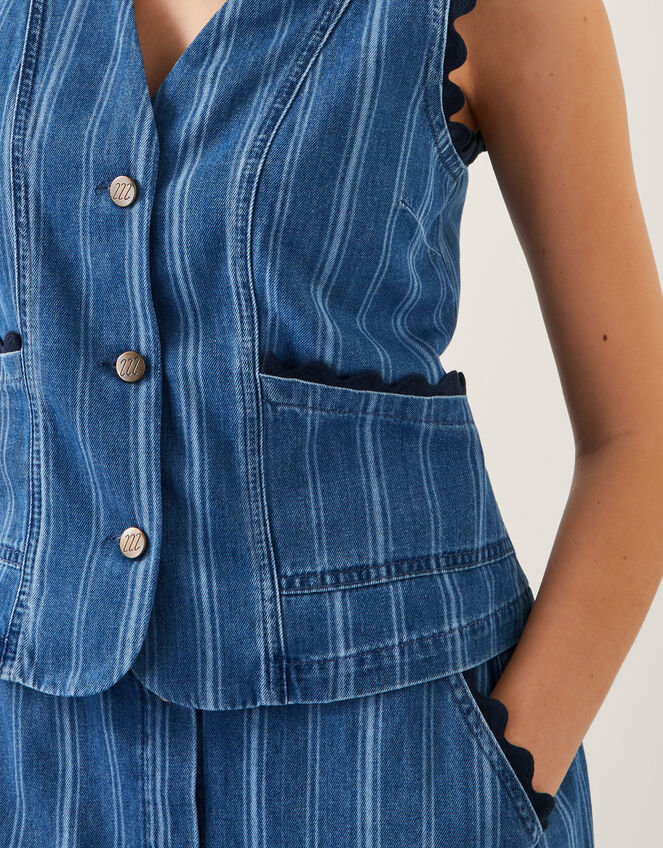Ottilie Denim Stripe Waistcoat, Blue (DENIM BLUE), large