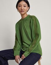 Lulu Cutwork Trim Top, Green (GREEN), large