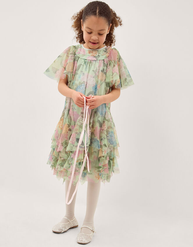 Nessa Floral Ruffle Swing Dress, Green (GREEN), large