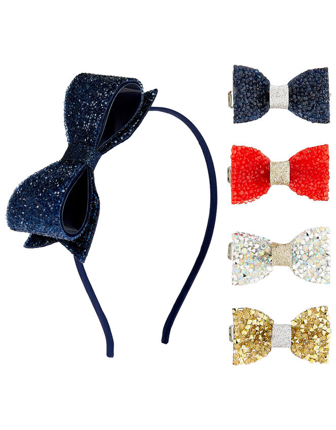 Dazzle Bow Headband and Hair Clip Set, , large