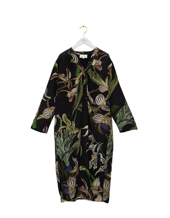 One Hundred Stars Orchid Crepe Midi Dress, Black (BLACK), large