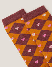 Argyle Heart Socks, Orange (ORANGE), large