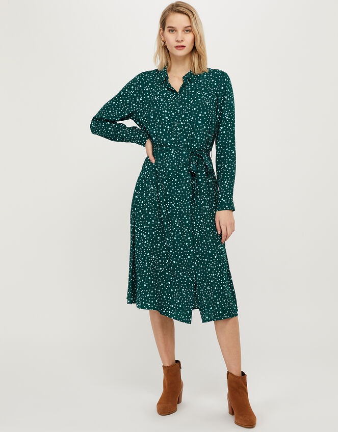 Sally Spotted Shirt Dress with Sustainable Viscose, Green (GREEN), large