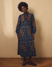 East Joseline Long Sleeve Embroidered Maxi Dress, Blue (NAVY), large