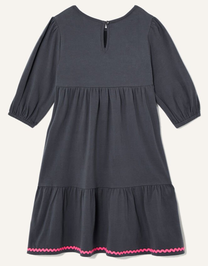 Embroidered Unicorn Long Sleeve Jersey Dress, Grey (CHARCOAL), large