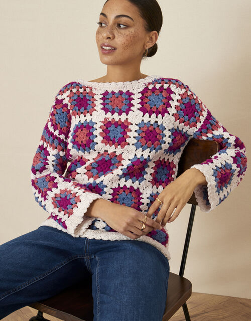 Holly Crochet Slash Neck Jumper, Ivory (IVORY), large