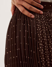 Demi Polka Dot Pleated Midi Skirt, Brown (CHOCOLATE), large