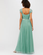 Jennifer Ruched Mesh Maxi Dress, Green (GREEN), large