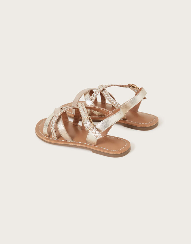 Leather Plait Sandals, Gold (GOLD), large