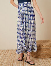 Printed Wrap Hem Skirt, Blue (NAVY), large