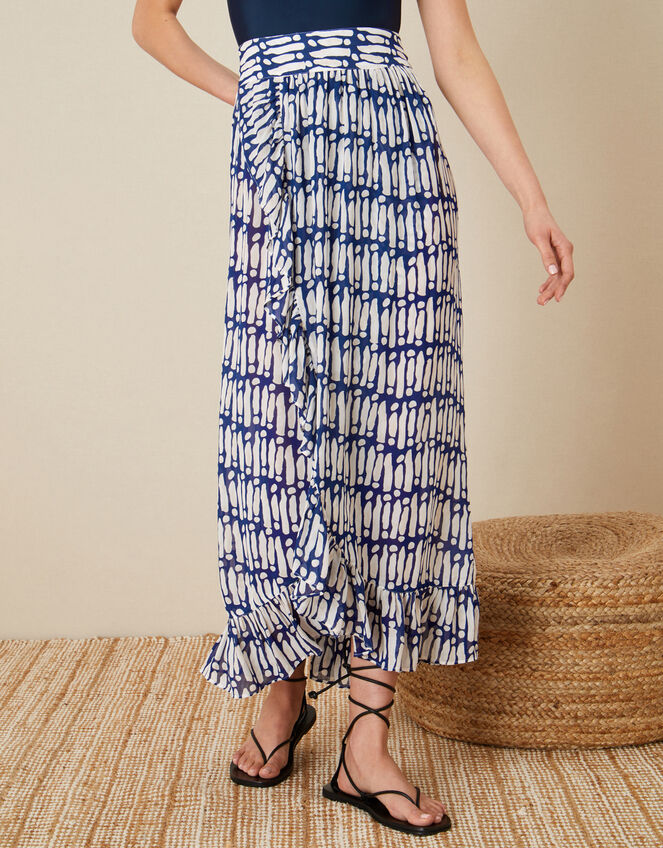 Printed Wrap Hem Skirt, Blue (NAVY), large