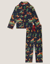 Christmas Dinosaur Print Long Pyjamas Set, Blue (NAVY), large