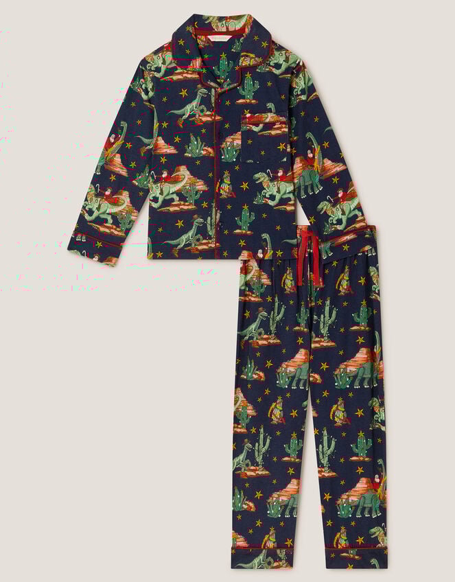 Christmas Dinosaur Print Long Pyjamas Set, Blue (NAVY), large