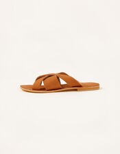 Leather Cross-Over Sliders Tan