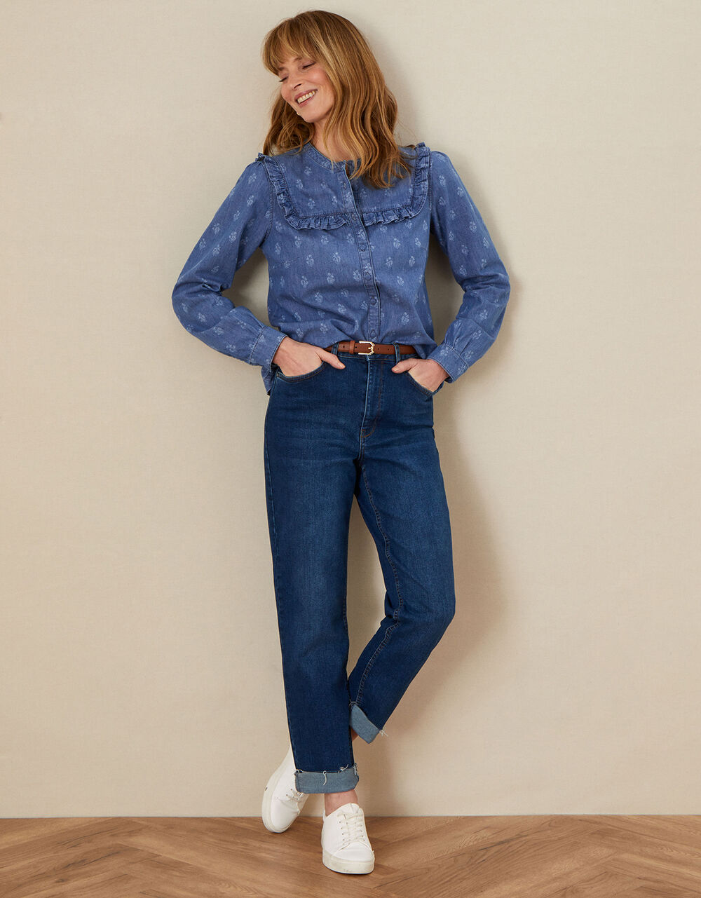 Women Women's Clothing | Laser Print Denim Shirt in Sustainable Cotton Blue - WP83746
