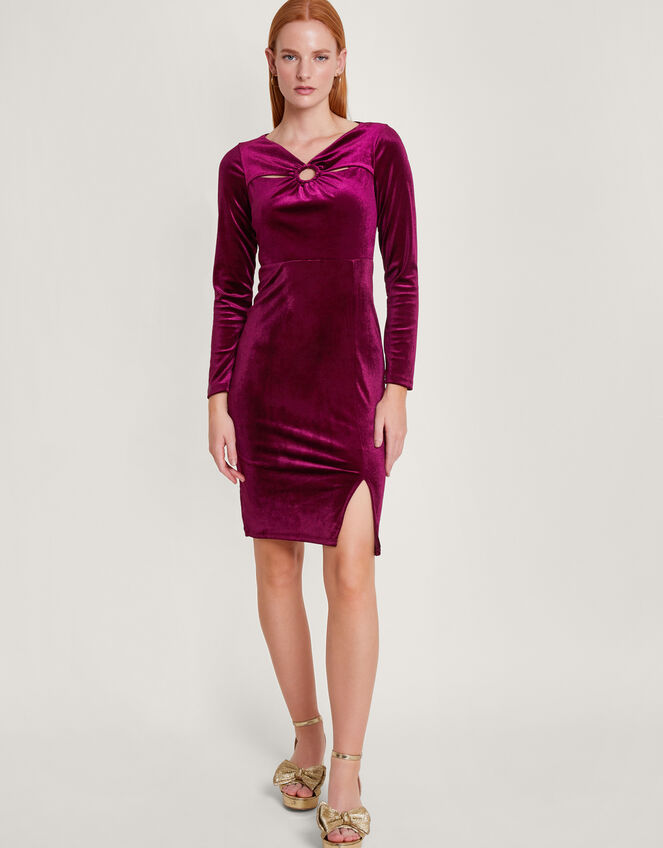 Cece Velvet Shift Dress with Recycled Polyester, Red (RED), large