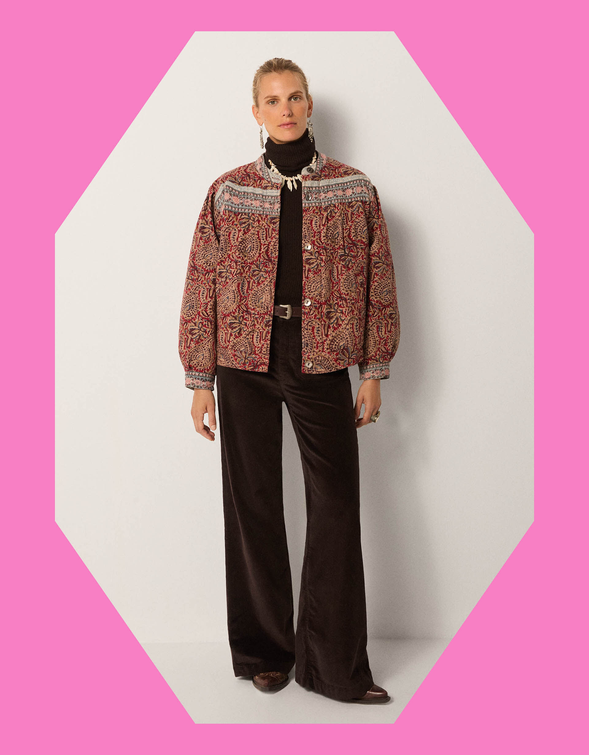 Maison Hotel Olivia Embroidered Paisley Print Jacket Red