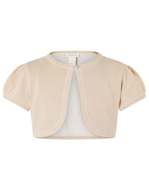 Metallic Capped Sleeve Cropped Cardigan Gold Girls' Cardigans