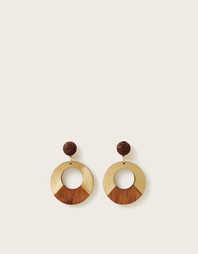 Wooden Circle Drop Earrings, , large