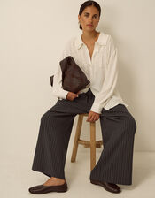 Ambar Pinstripe Wide Leg Trousers, Grey (CHARCOAL), large