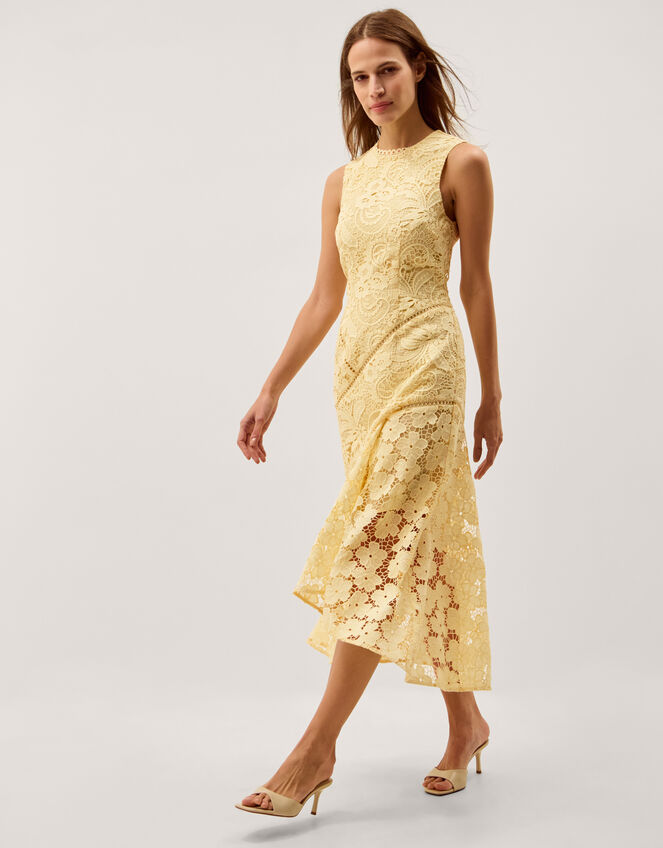 chinese dress ladies Brigitte Yellow Lace Panel Ruched Maxi Dress