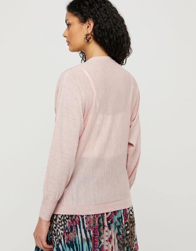 Briyanna Blouson Cardigan in Linen Blend, Pink (BLUSH), large