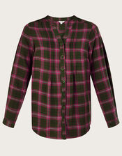 Check Button Through Blouse with LENZING™ ECOVERO™, Green (KHAKI), large