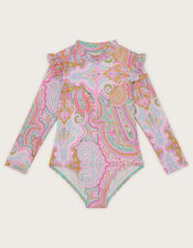 Paisley UPF 50+ Long Sleeve Swimsuit, Blue (BLUE), large
