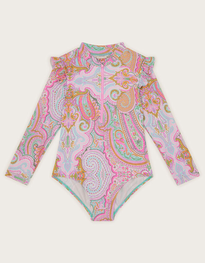Paisley UPF 50+ Long Sleeve Swimsuit, Blue (BLUE), large