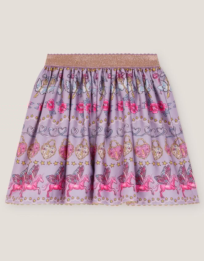 Magical Unicorn Print Satin Skirt, Purple (PURPLE), large