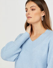 Georgie Ribbed Knit Jumper, Blue (BLUE), large