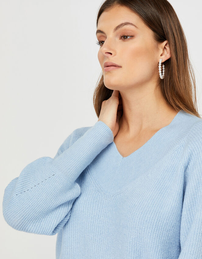Georgie Ribbed Knit Jumper, Blue (BLUE), large