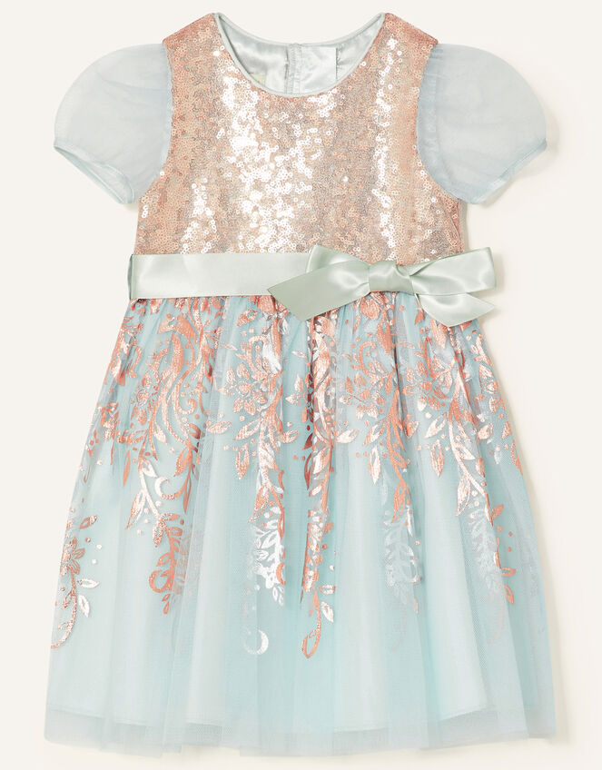 Baby Sequin Foil Dress , Teal (DUCK EGG), large
