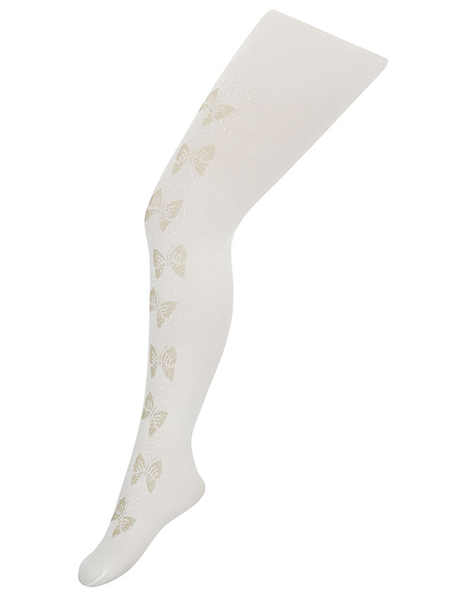 Savannah Glitter Butterfly Tights, Ivory (IVORY), large