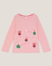 Christmas Baubles Long Sleeve Top, Pink (PINK), large