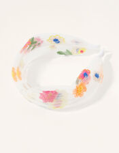 Floral Embroidered Mesh Knot Headband, , large
