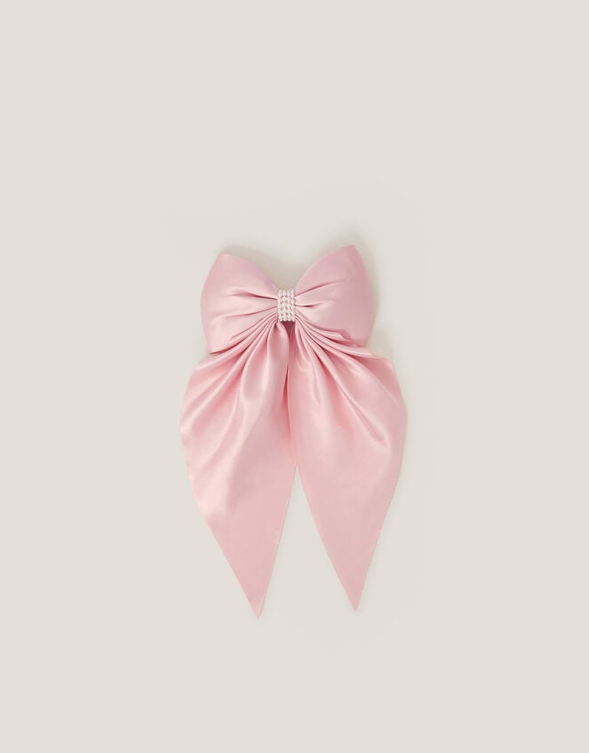 Satin Bow Bridesmaid Hair Clip, Pink (PINK), large