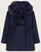 Baby Triple Bow Coat, Blue (NAVY), large