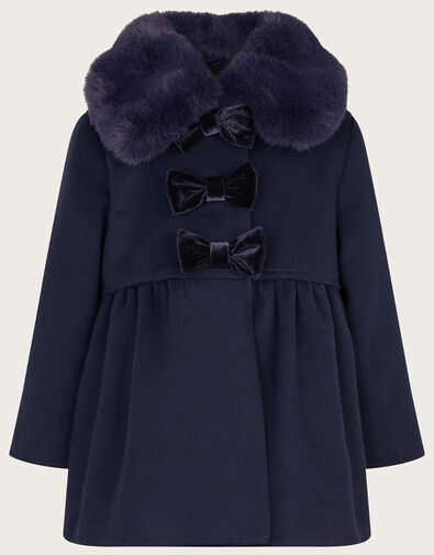 Baby Triple Bow Coat, Blue (NAVY), large