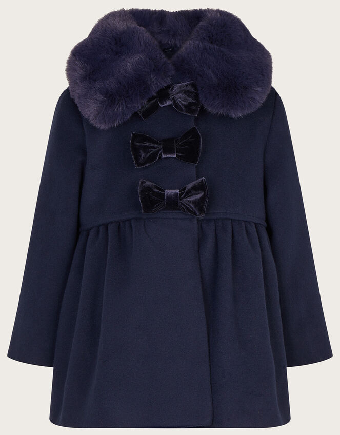 Baby Triple Bow Coat, Blue (NAVY), large