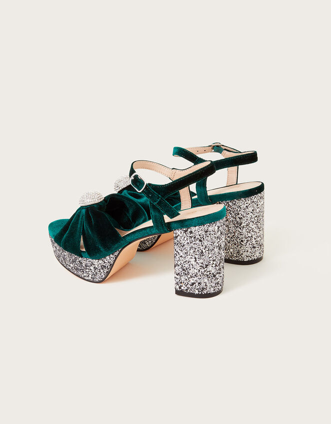 Velvet Glitter Platform Sandals, Green (GREEN), large