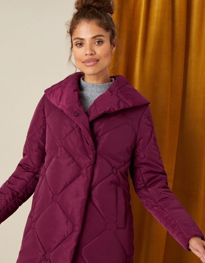 Terry Diamond Padded Coat, Red (BERRY), large
