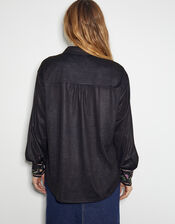 Sabrina Ornate Floral Print Shirt, Black (BLACK), large