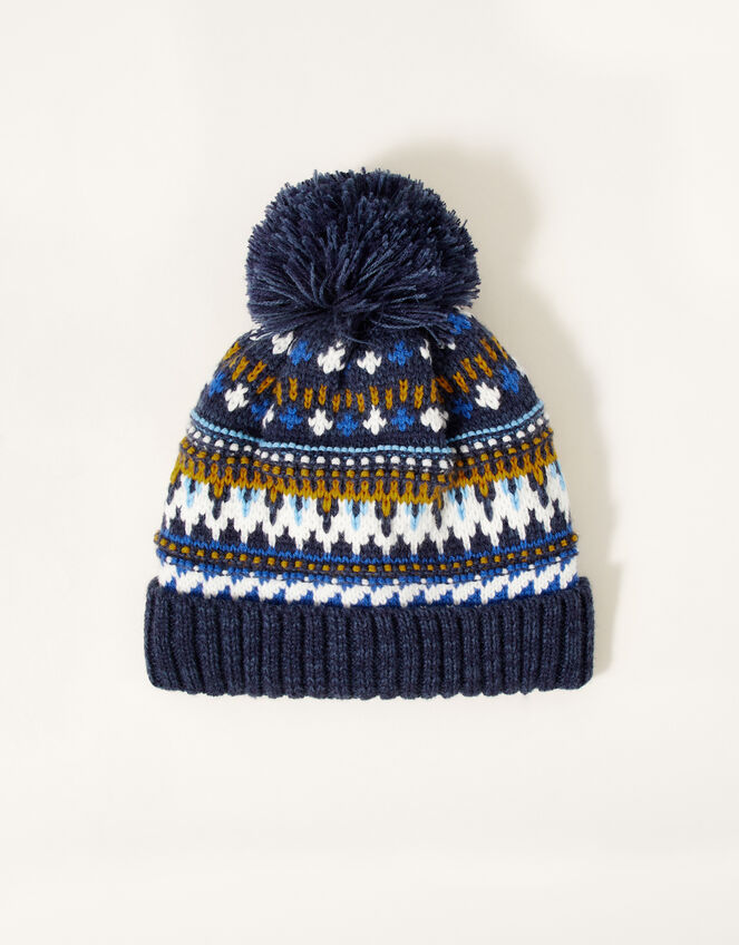 Frankie Fair Isle Knit Beanie, Blue (NAVY), large