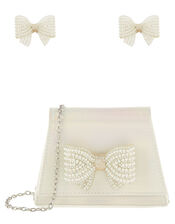 Pearly Bow Bag and Hair Clips Set, , large