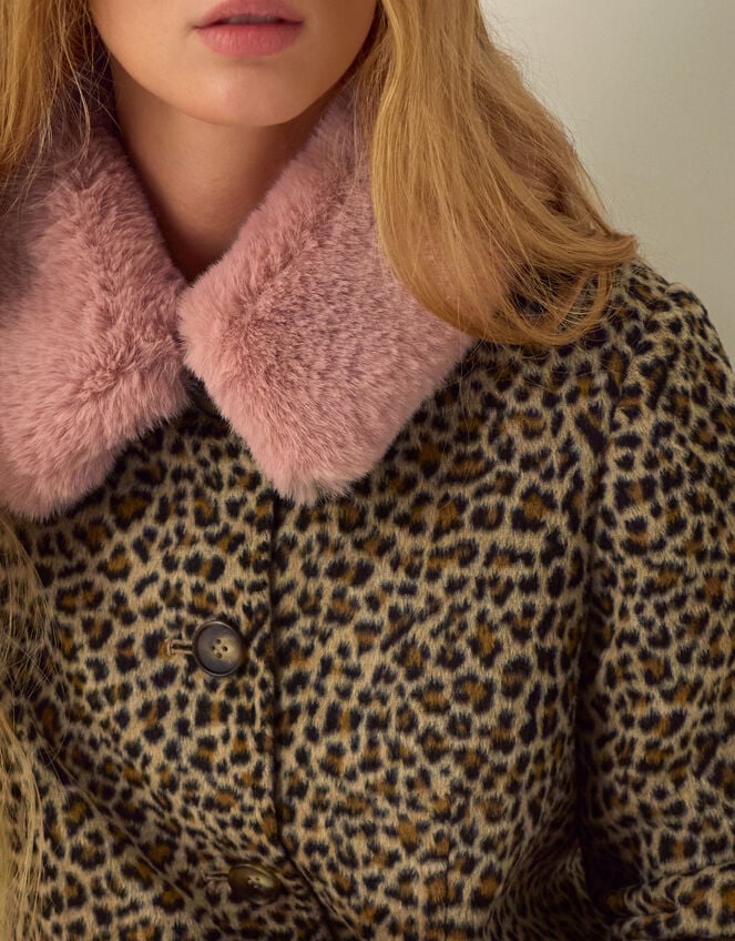 Monsoon x Queens of Archive Camilla Short Faux Fur Leopard Print Coat​, Brown (BROWN), large