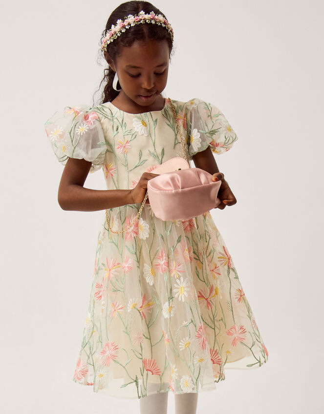 Celina Daisy Embroidered Party Dress, White (WARM IVORY), large