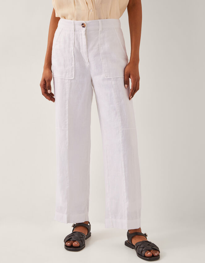 Linen Jolie Short Wide Leg Trousers, White (WHITE), large