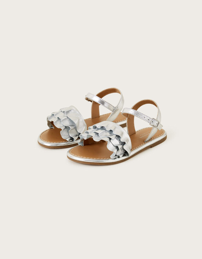 Leather Frill Sandals Silver